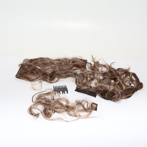 BARSDAR Clip in predlžovanie vlasov, 50 cm dlhé vlnité melírované vlasy Clip in 6 kusov