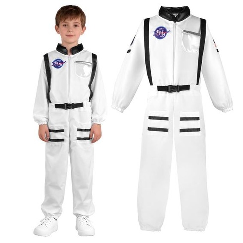 Detský kostým astronauta, biely, unisexový overal astronauta s vreckami, kostým bieleho vesmíru,