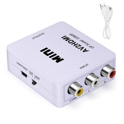Adaptér RCA na HDMI, 1080P RCA kompozitní CVBS AV na HDMI bílý