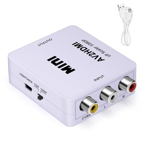 Adaptér RCA na HDMI, 1080P RCA kompozitný CVBS AV na HDMI biely