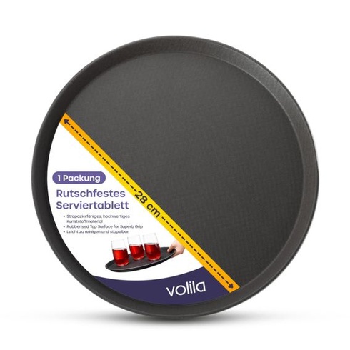 Volila Černý kulatý tác - 45 cm (2 ks) Pogumovaný protiskluzový servírovací tác na jídlo a pití -