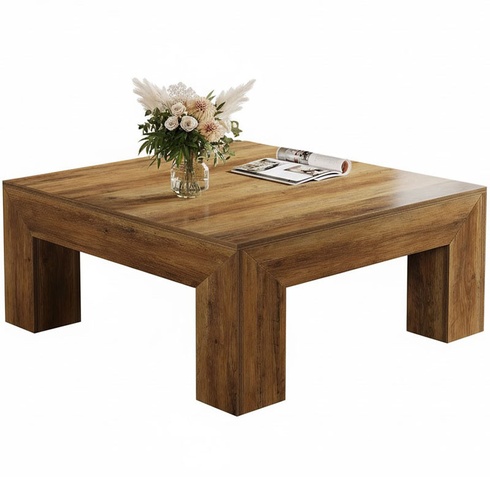 Konferenčný stolík HOGA-RY0337, 94,4 x 94,4 x 49,7 cm, hnedý - N