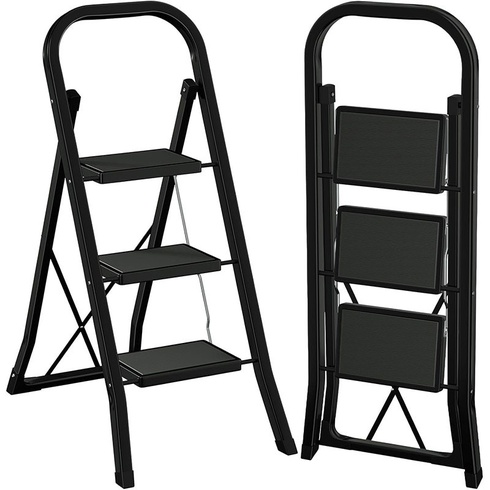 3stupňový skladací rebrík EBSL03BK, 46,5 x 73,5 x 105,3 cm, čierny - N