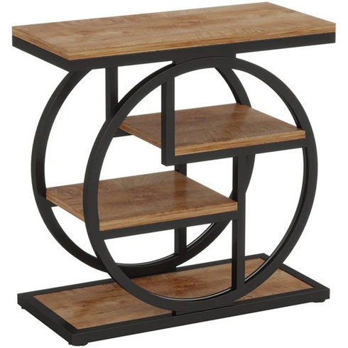 4poschodový odkladací stolík HOGA-RY0109, 29,8 x 61,9 x 61,9 cm, čierno / hnedý - N