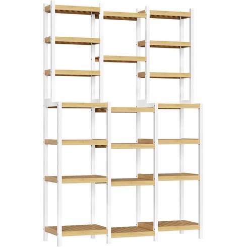 7poschodový úložný regál FBA-031, 105 x 28 x 160,7 cm, bambus/biela - N