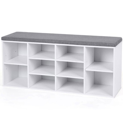 Botník s mäkkým vankúšom a 10 priehradkami LHS010W01, 104 × 30 × 48 cm, biely - N