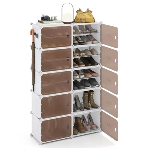 Botník s 10 úrovňami JZ10401WH, pre 40 párov topánok, 95 x 32 x 155 cm, biela - N