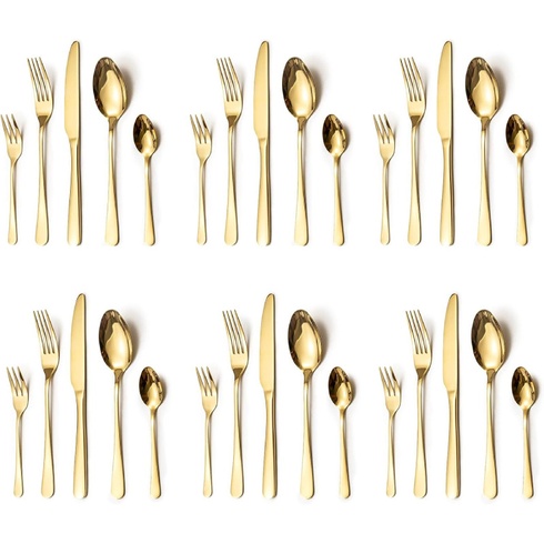 Sada nerezových príborov 602-L-Gold-30, 30 ks, pre 6 osôb, zlatá - N