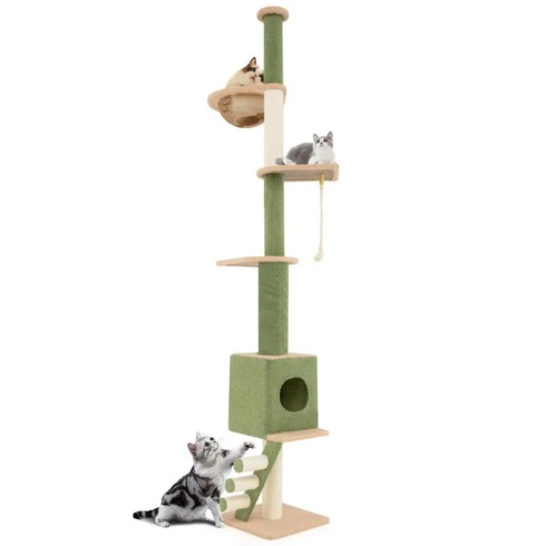 Škrabadlo pre mačky PV10208GN, 5 poschodí, výška 218-253 cm, zelená - N