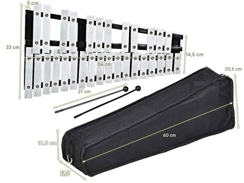 Xylofón MU10043 s taškou na paličky, čierno / strieborný - A