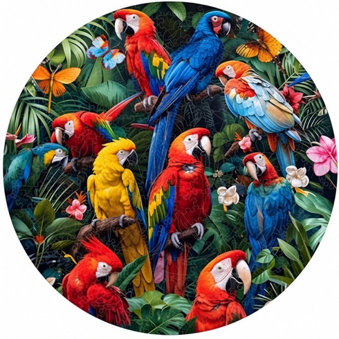 Drevené puzzle farebné papagáje, 350 dielikov, 37,5 cm, viacfarebné - N