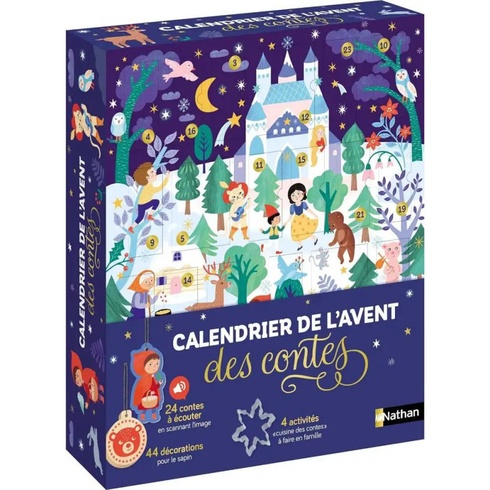 Adventný kalendár s rozprávkami, 24 okien, 24 figúrok, viacfarebný, FRANCÚZSKY JAZYK - N