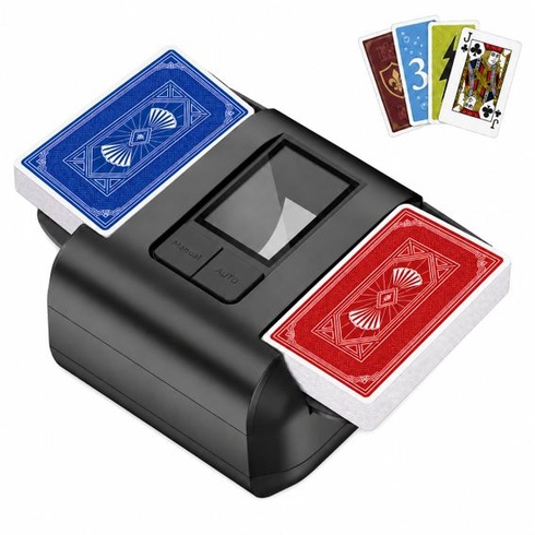 Míchačka karet pro 1-2 balíčky, automatické zastavení a manuální ovládání, napájení přes USB, černá