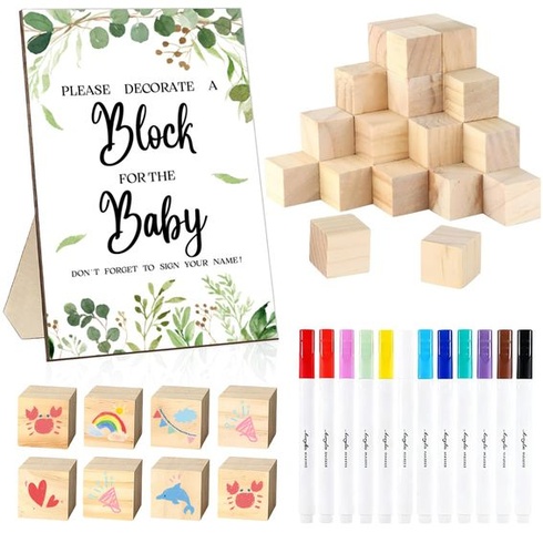 Hry na oslavu narodenia bábätka, súprava 43 dielov vrátane 1 drevenej cedule, 30 prázdnych blokov, 12