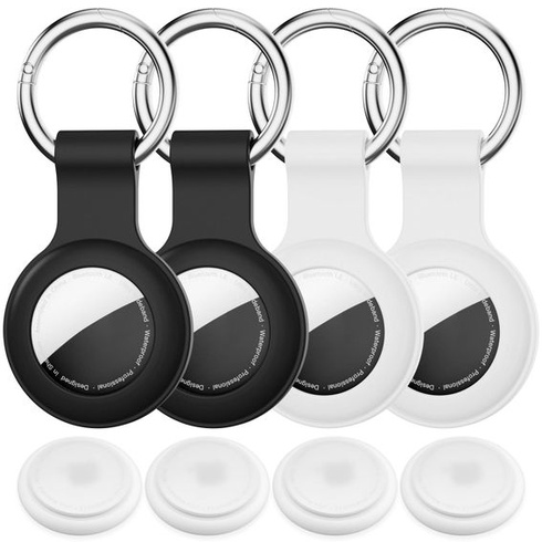 Balenie 4 kusov puzdier pre kľúčenky Apple AirTag, IPX8 pre AirTag 1 a 2, čierne a biele