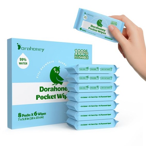 Vlhčené obrúsky cestovnej veľkosti splachovateľné do toalety – mini, bez plastu a parfumácie,