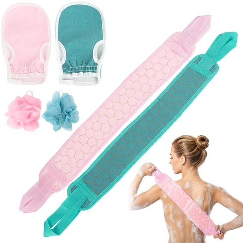 6dílná sprchová sada s 2x exfoliačními rukavicemi, 2x exfoliačními ubrousky, 2x koupelovými