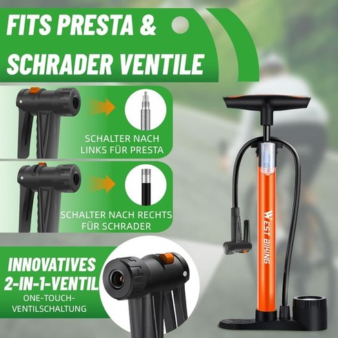 Pumpa na bicykel, vzduchová pumpa pre všetky ventily - 11 bar / 160 psi podlahová pumpa s manometrom