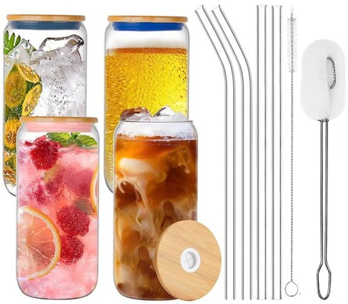 Sada 10 plechoviek na pivo LATERN, 4 poháre na ľadové pitie v tvare plechovky s objemom 600 ml so 4