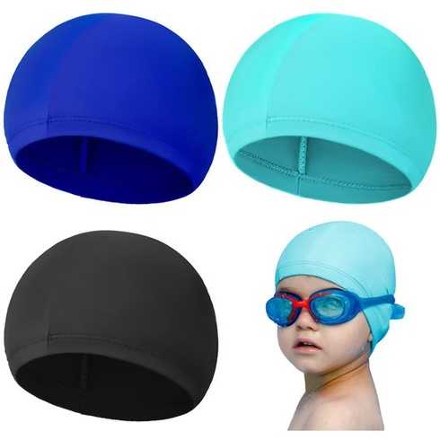 SATINIOR 3dielne balenie unisex plaveckých čiapok pre deti, strečové plavecké čiapky pre chlapcov a