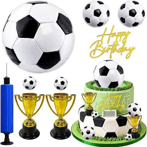 Súprava na zdobenie futbalovej torty, zdobenie futbalovej torty s ozdobou na futbalovú tortu, trofej,