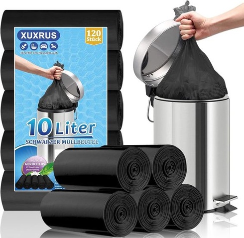 Pytle na odpadky XUXRUS, 10 l, 120 kusů, malé černé pytle na odpadky, do koupelny, domácnosti a