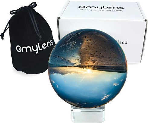 Skleněná koule OmyLens (60 mm), křišťálová koule K9 se stojánkem a hedvábným sáčkem, pro