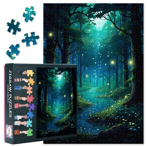 Puzzle Zelený les 1000 dielikov, Mesačný svit a Rastlinná krajina