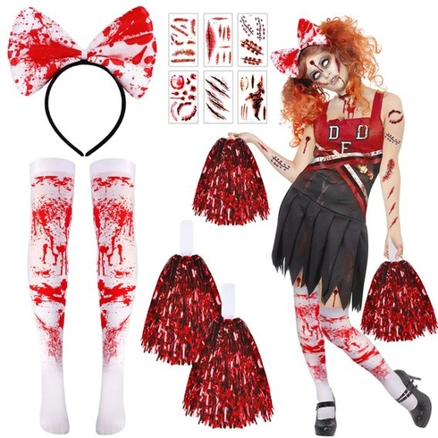 DPKOW Halloween Doplnky ku kostýmu zombie roztlieskavačky pre dievčatá a ženy, Red Dead roztlieskavačky