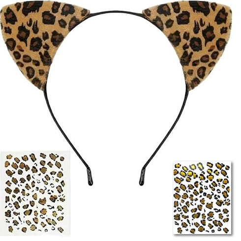 Čelenka s leopardím vzorem, 2 tetování, kočičí uši, dámská čelenka, karneval