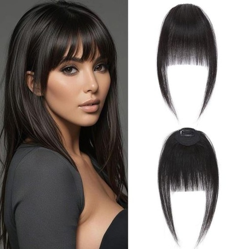 Huarisi Clip-in Pony pravé vlasové prodlužování, přírodní černá 1b, 9g 1b - elegantní ofina 6 palců
