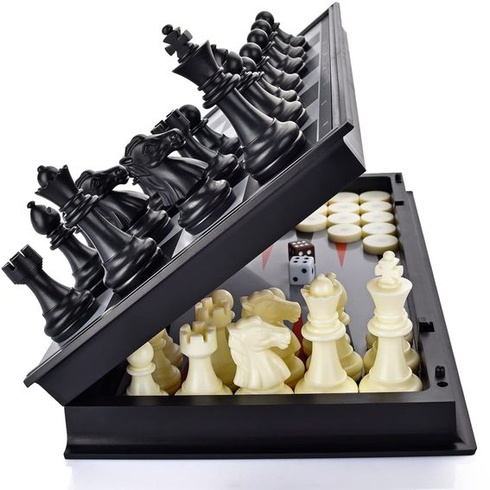 Magnetická šachová sada 3 v 1, dáma, backgammon, klasická