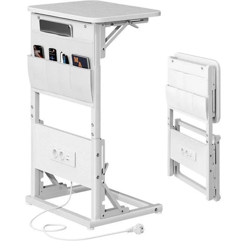 Odkladací stolík 140139WH, predlžovací kábel a úložný priestor, biely - A