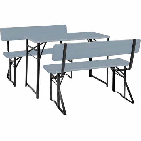 Zahradní set BBDL-119, 1 stůl a 2 lavice, délka 119 cm, šedá - B