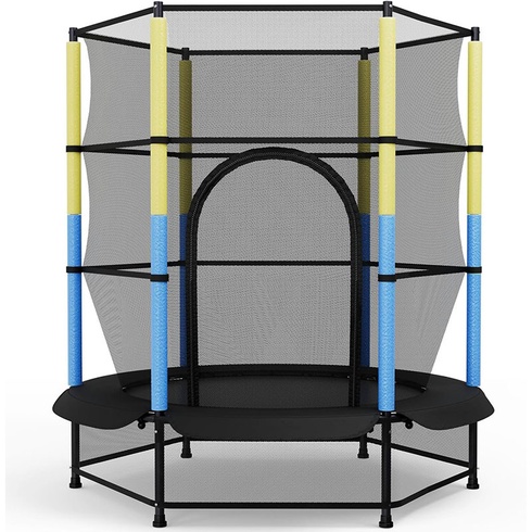 Detská trampolína s bezpečnostnou sieťou TX-B7105C-4, Ø140 cm, modro/žltá - A