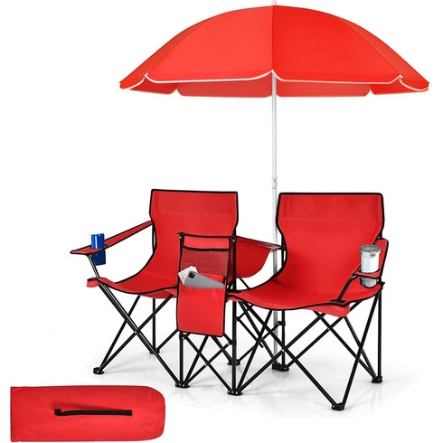 2dielne kempingové stoličky so slnečníkom RS03954, 161 x 55 x 85 cm, červená - A