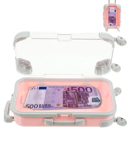 Dárková krabička TAKONE s kufrem na peníze, mini kufr, 500 eur, ponožky, růžové