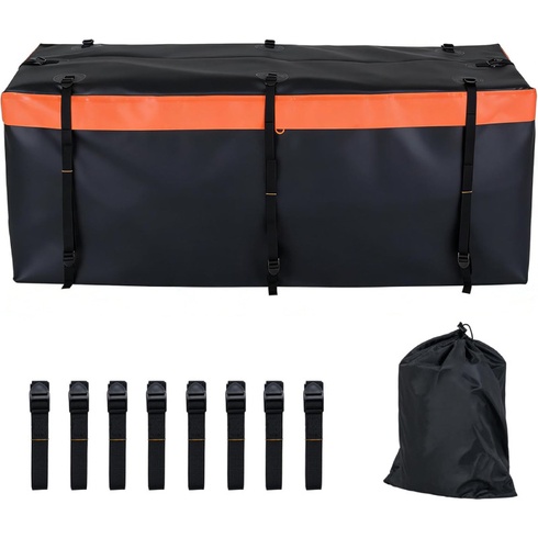 Zadný box na auto s vystuženými popruhmi MF21128DE, vodotesný PVC, 455 l, čierno / oranžový - A
