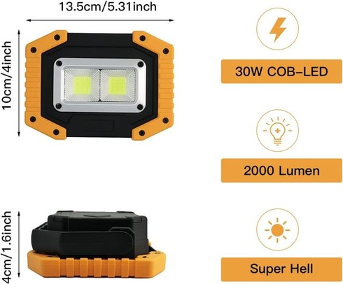 Tekstap LED pracovné svetlo, dobíjacia kempingová lampa, prenosné, 2xCOB 30W 1500LM LED pracovné
