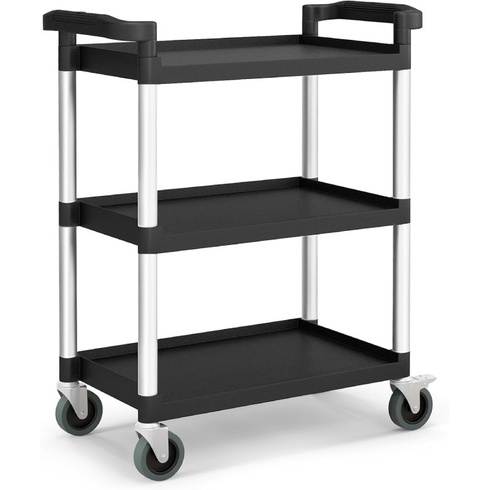 3poschodový pojazdný vozík s kolieskami HYT-66552, nosnosť 150 kg, čierny - N
