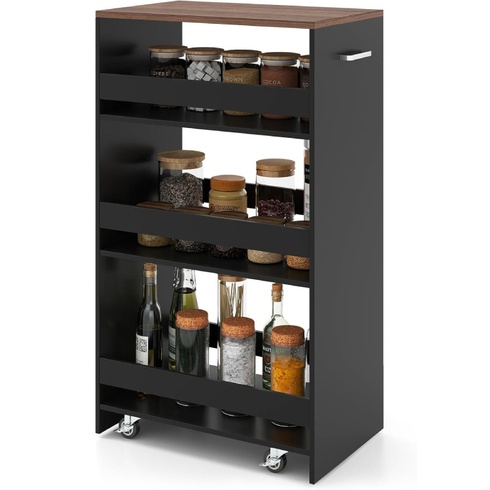 Kuchyňský vozík MY44979, 4patrový, 47,5 x 30 x 80,5 cm, černo/hnědá - A