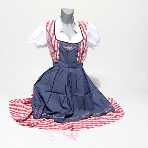 Dámsky kostým dirndl na Oktoberfest, kostým slúžky, kockovaný, s nemeckým pivným festivalom,