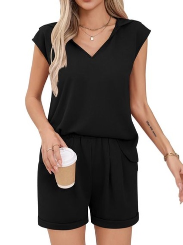 Dámská tepláková souprava bez rukávů s kapucí a kraťasy Missufe, volný dvoudílný outfit s kapsami,