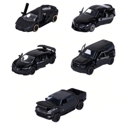 Kovová autíčka Black Edition, darčeková súprava 5 ks, 1:64, čierna - A
