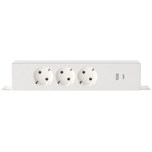 Napájacia lišta na stôl PS010, 3 zásuvky + USB-A a USB-C, 3680 W, biela - A