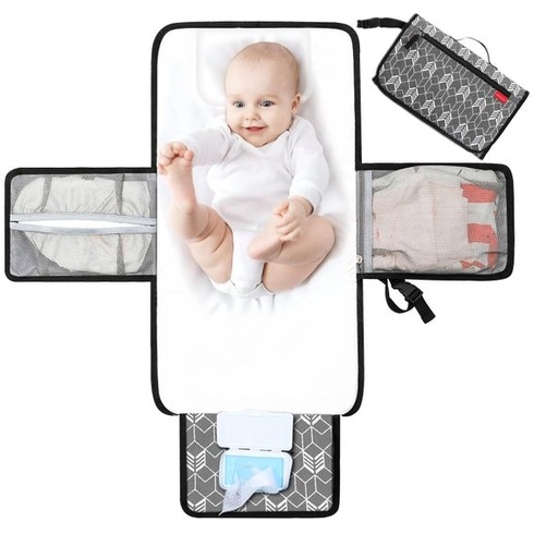 Přenosná přebalovací podložka Lekebaby, cestovní přebalovací podložka pro miminka, šedá, šípová