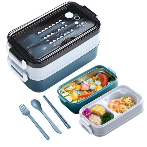 Olovrantový box s 3 priehradkami, 1400 ml, bento box, vhodný do mikrovlnnej rúry a umývačky riadu,