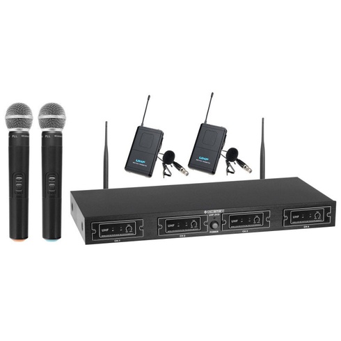 4 kanálový bezdrôtový set UHF 2V2I, dosah 50 metrov, čierny - A