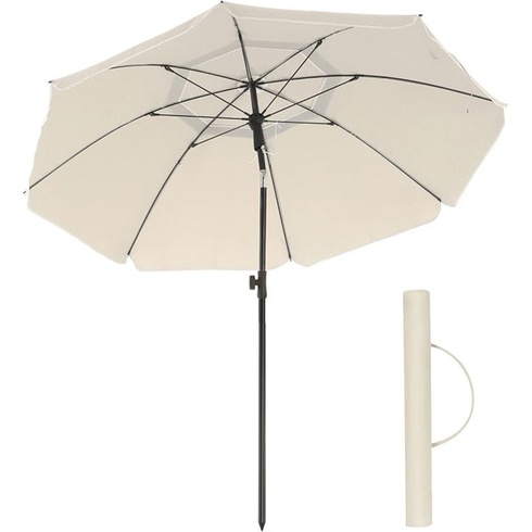 Záhradný slnečník GPU60WTV1, 160 cm, UPF 50+, naklápanie o 30 ° v 2 smeroch, béžový - B