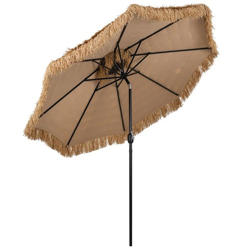 Slamený slnečník, 299 cm, polohovacia, prírodná/čierna - N
